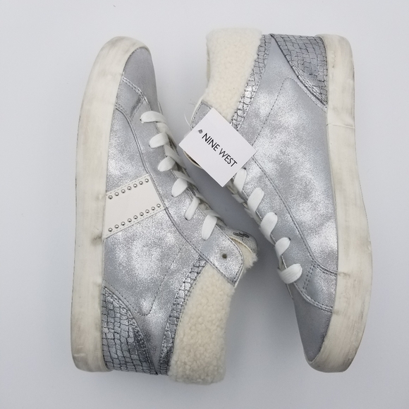 Nine West Stunnah3 High-Top Sneakers, Silver Multi, Faux Fur lined, Women's 11 - Picture 15 of 16